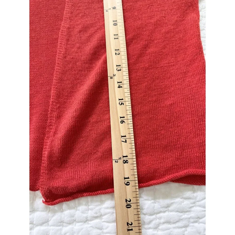 Eileen Fisher 100% Linen Open Front Cardigan Sweater Burnt Orange Small